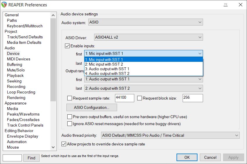 Audio Device Settings Enable Inputs First