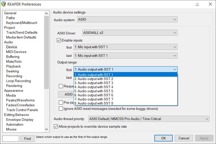 Audio Device Settings Output Range First