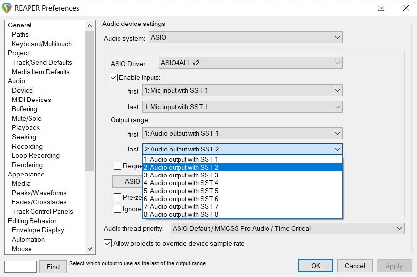 Audio Device Settings Output Range Last